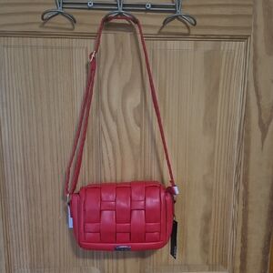 Mexx Red Woven Faux Leather Crossbody Bag